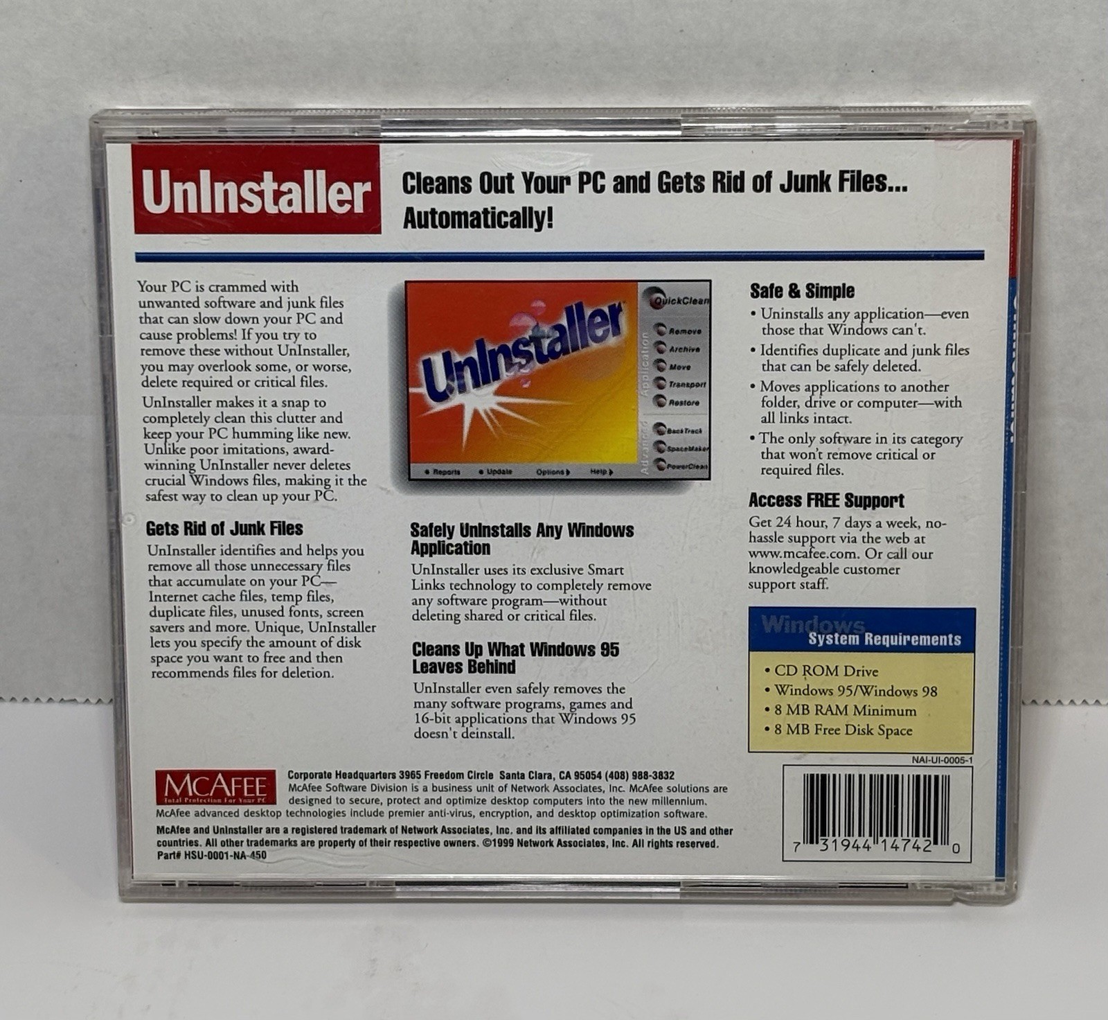 McAfee UnInstaller 6.0 Windows 95 98 PC CD-ROM Vintage Software