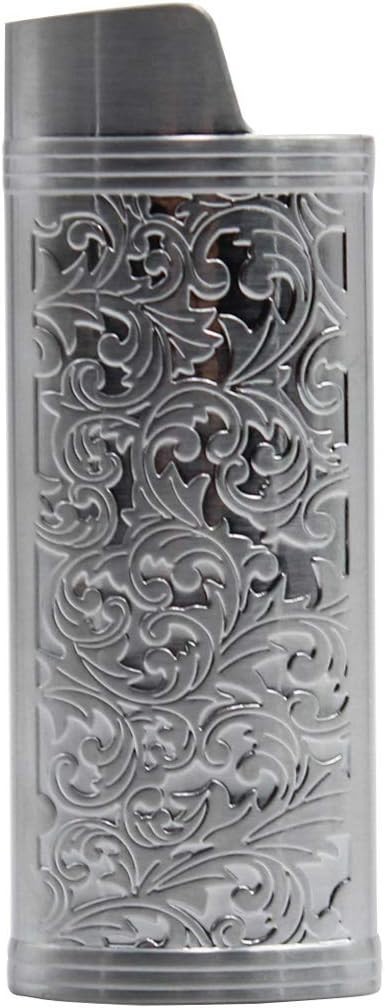 Metal Lighter Case Cover Holder Vintage Floral Stamped for BIC Full Size Lighter