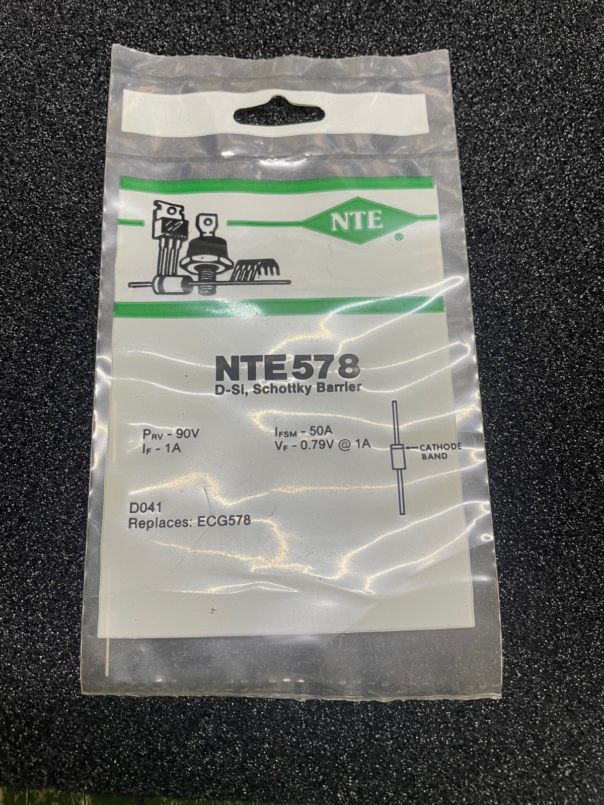 NTE578, 90V @ 1A Silicon Schottky Barrier Rectifier Diode ~ DO-41