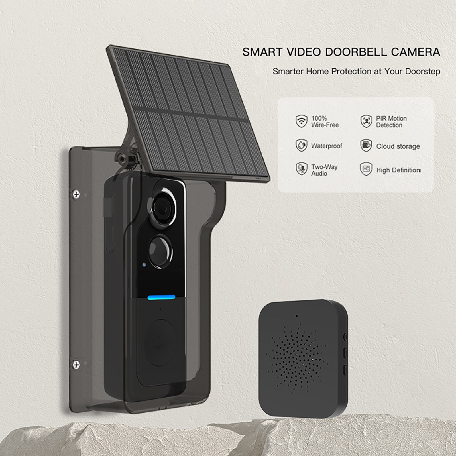 Solar Powered Wireless Intercom Doorbell Video Home Systems Motion Detection