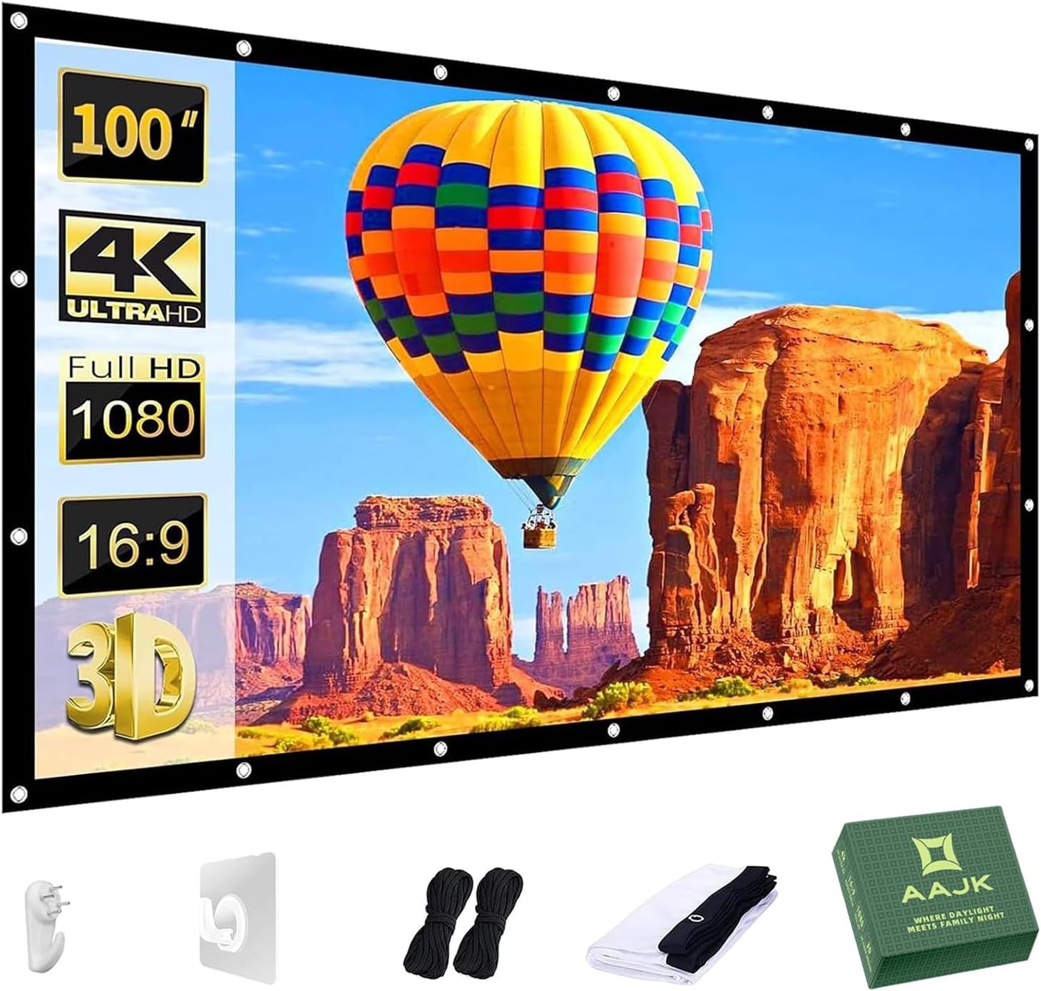 AAJK Projector Screen 100" diagonal Projector Screen 16:9 Foldable $19.99 (B A4)