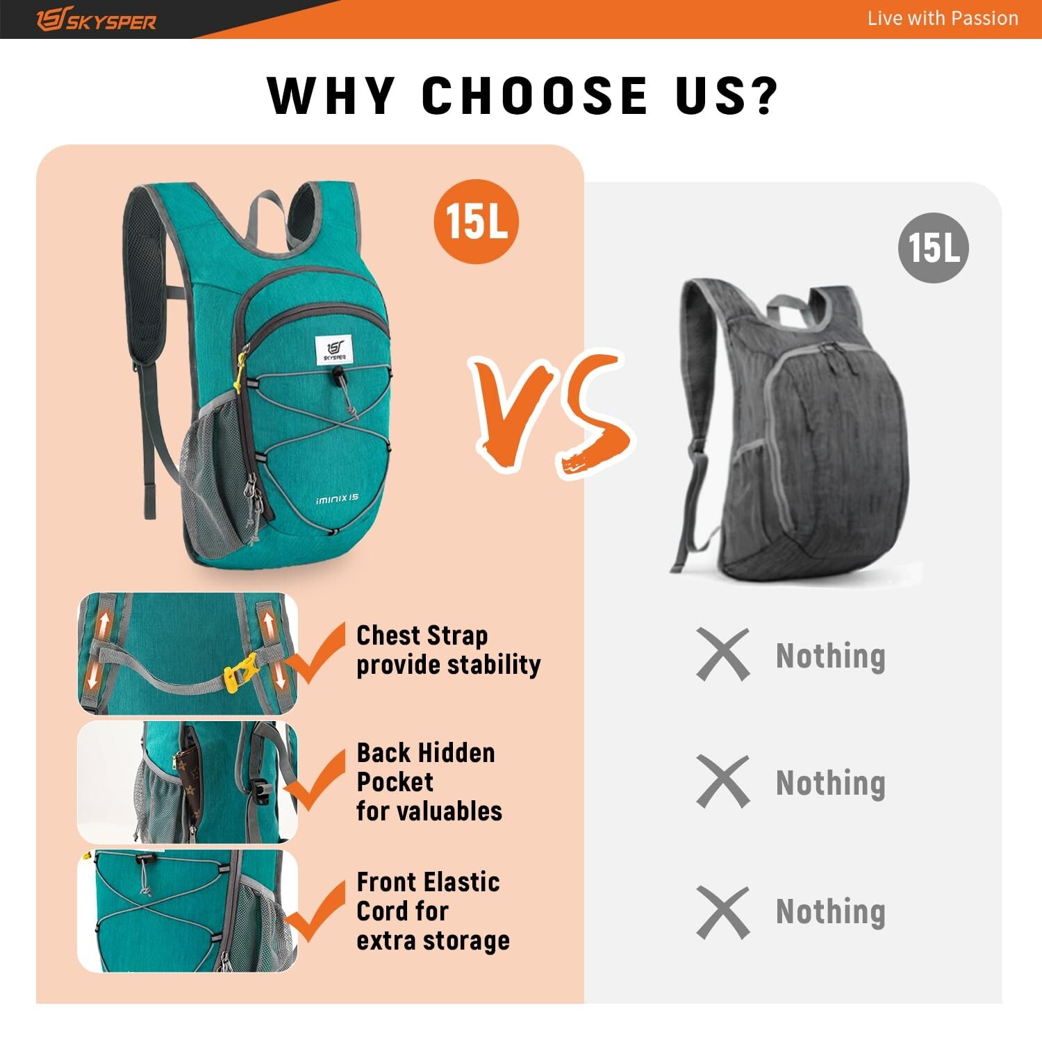 SKYSPER 15L/20L Foldable Hiking Backpack Lightweight Packable Travel Daypack ...