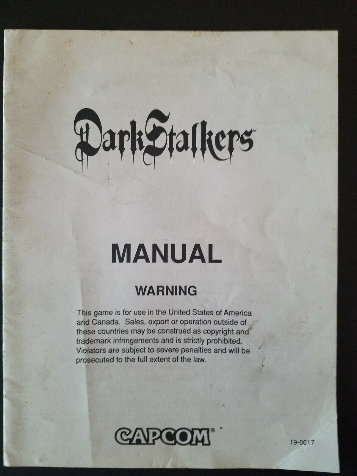 ORIGINAL Vintage DARK STALKERS CAPCOM Arcade Video Game Manual - COMPLETE