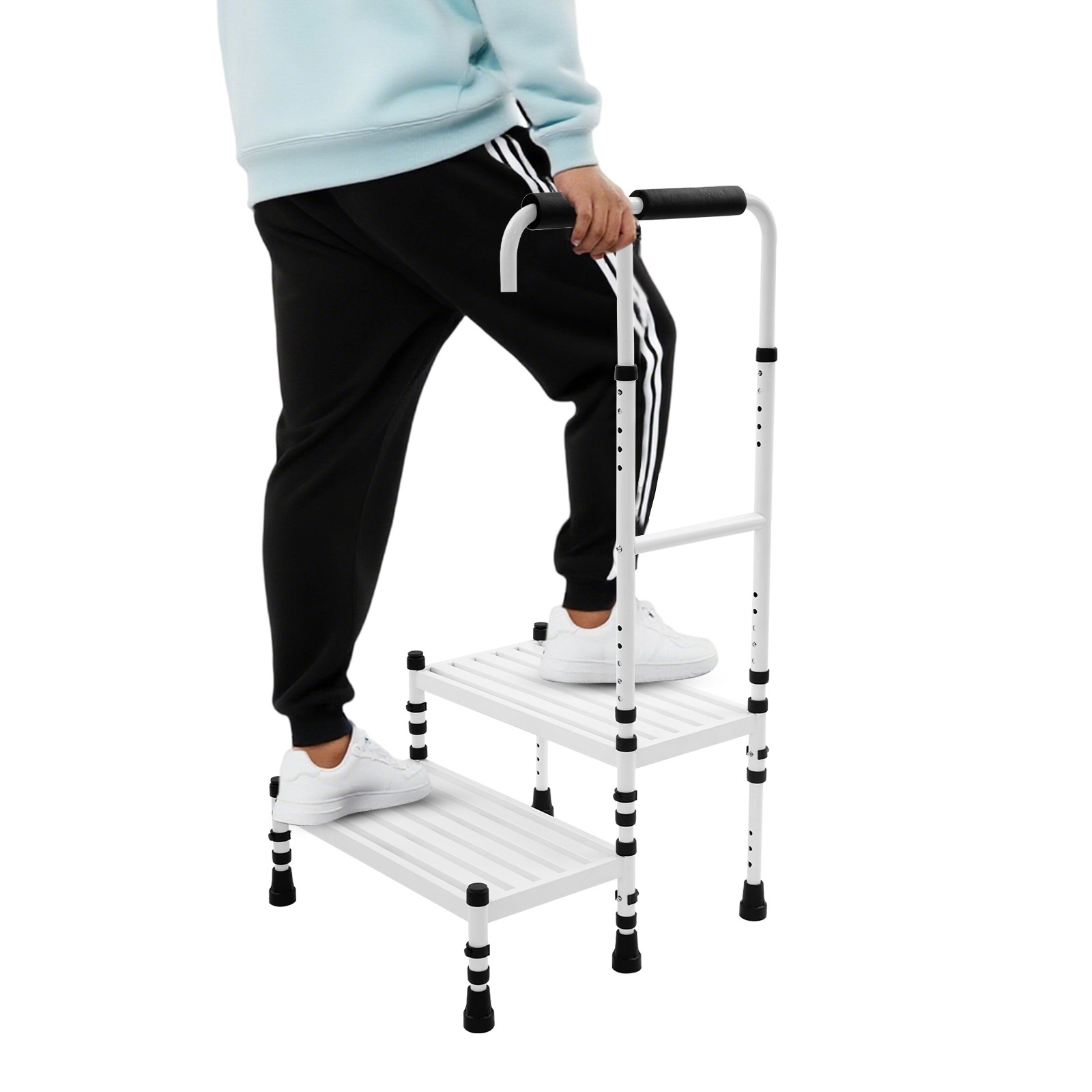 Adult Ramp with Handrail Metal Stepping Stool 2 Steps Stool with Handle