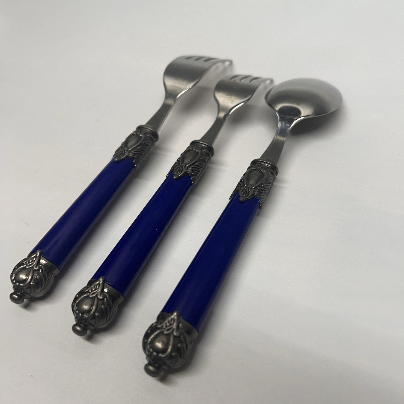 (3) Hampton Forge San Remo Blue Resin Repousse Stainless Flatware Replacement