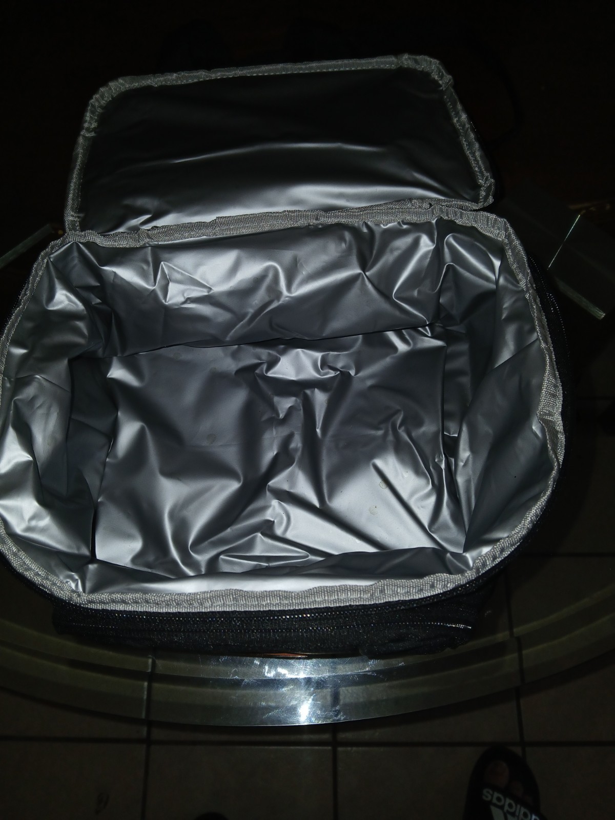 Insulated Cooler Bag Black Polyester Zipper Strap Pocket