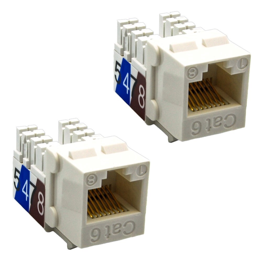 2 Pcs Cat6 RJ45 Network LAN Ethernet Keystone Jack 110 Punch Down Snap-In White