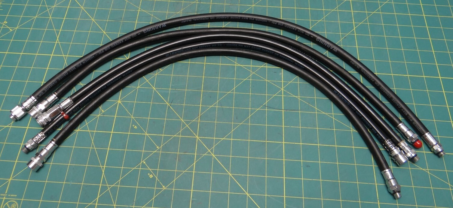 Lot of 5  250 PSI W.P. Low Pressure Diving Hoses, About 27" Long Each