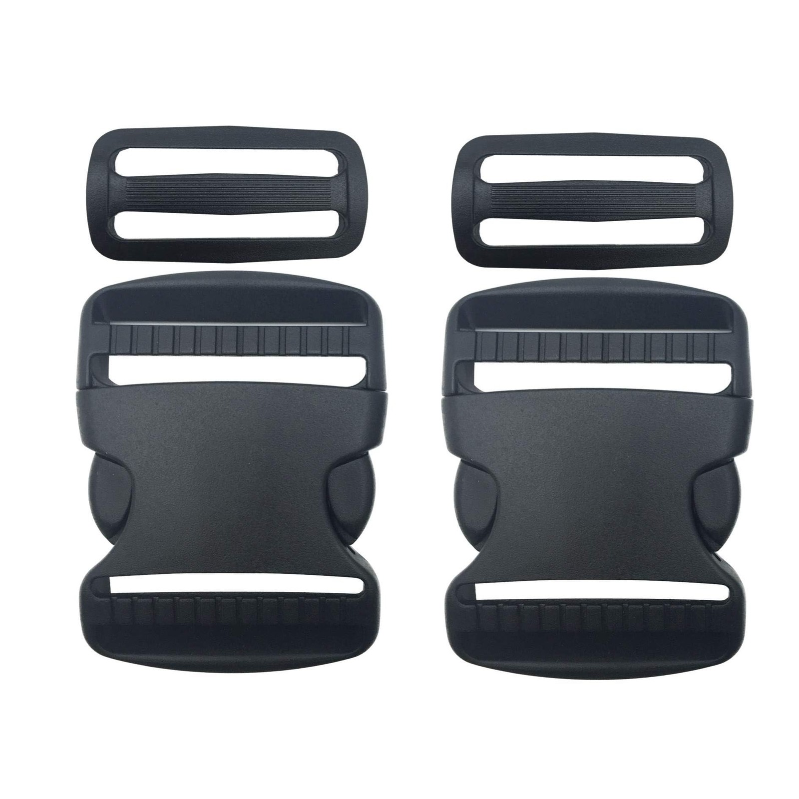 EesTeck 2 Set 2” Flat Dual Adjustable Plastic Buckles & Tri-glide Slides