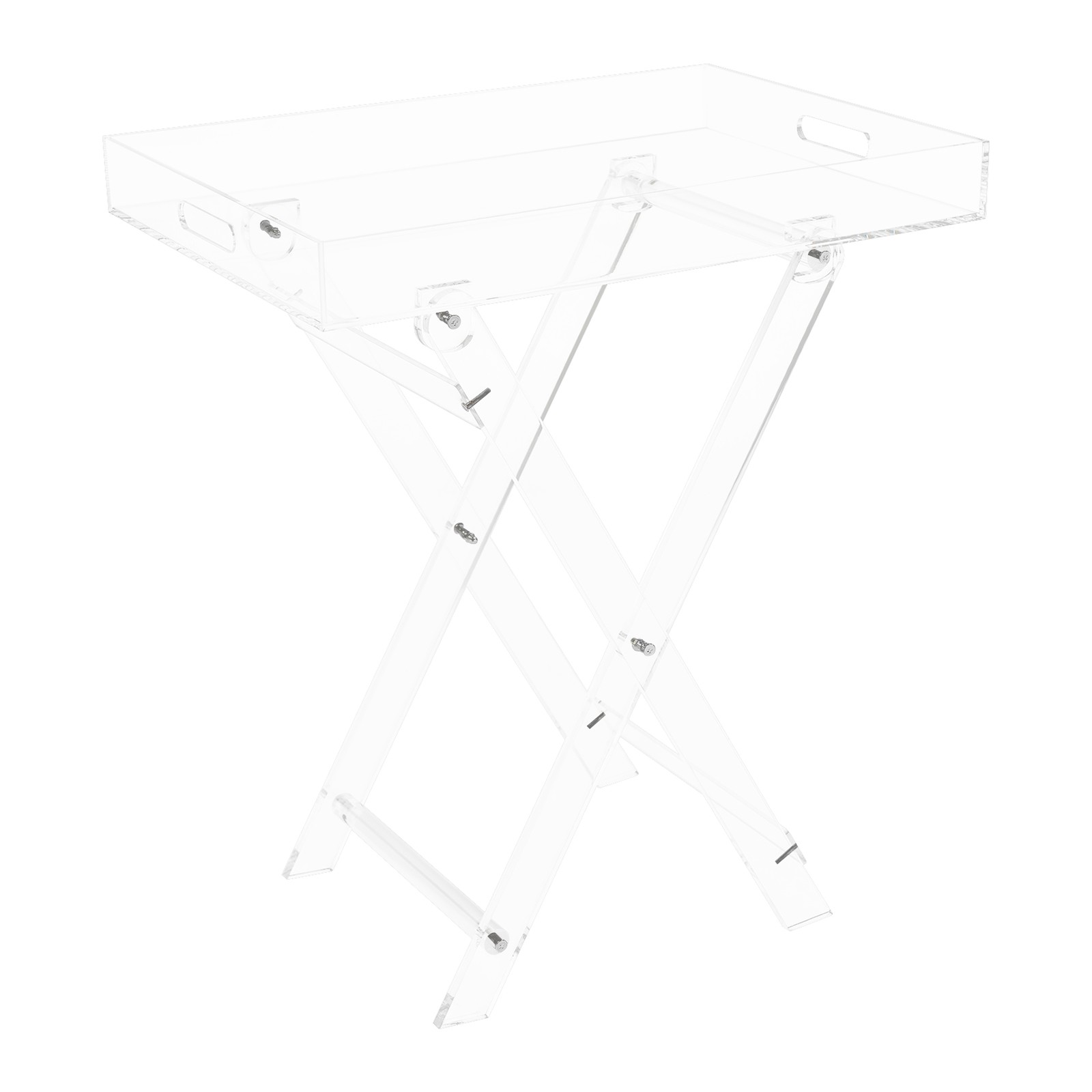 Acrylic Folding Clear Modern Tray Table,Side End Table with Hollowed-out Handles