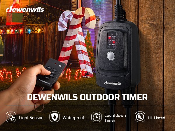DEWENWILS Christmas Light Timer Outdoor, Dusk to Dawn Sensor & Remote Control