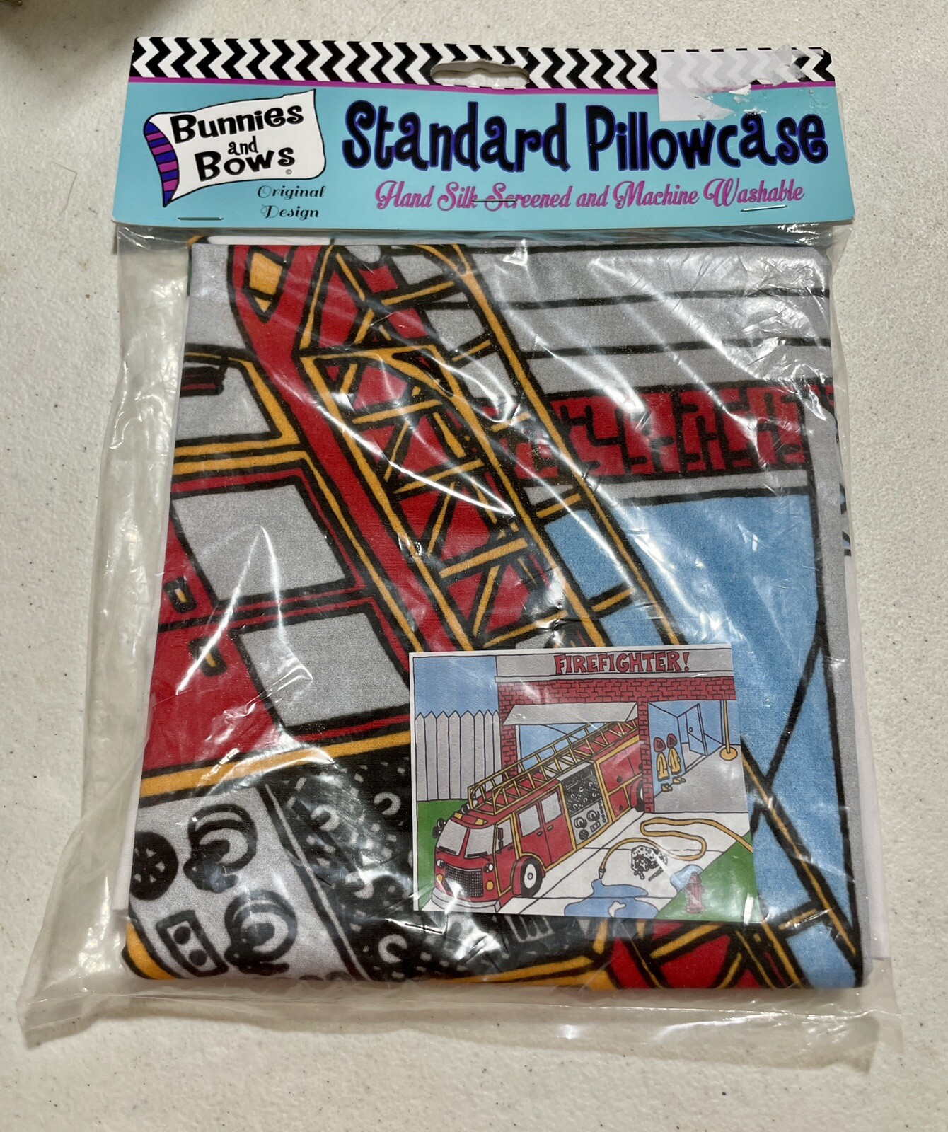 Bunnies And Bows Firefighter Firetruck Fire Station Kids Standard Pillowcase NEW