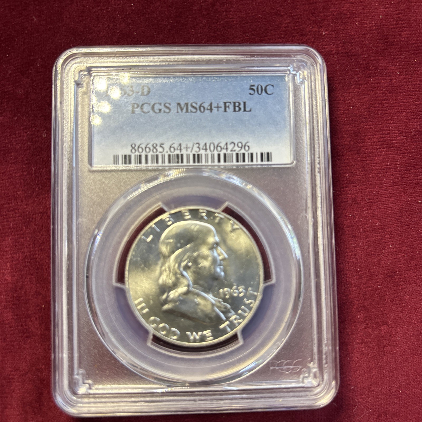 1963D MS 64 FBL Franklin Half Dollar  PCGS  1963D-MS64 FBL
