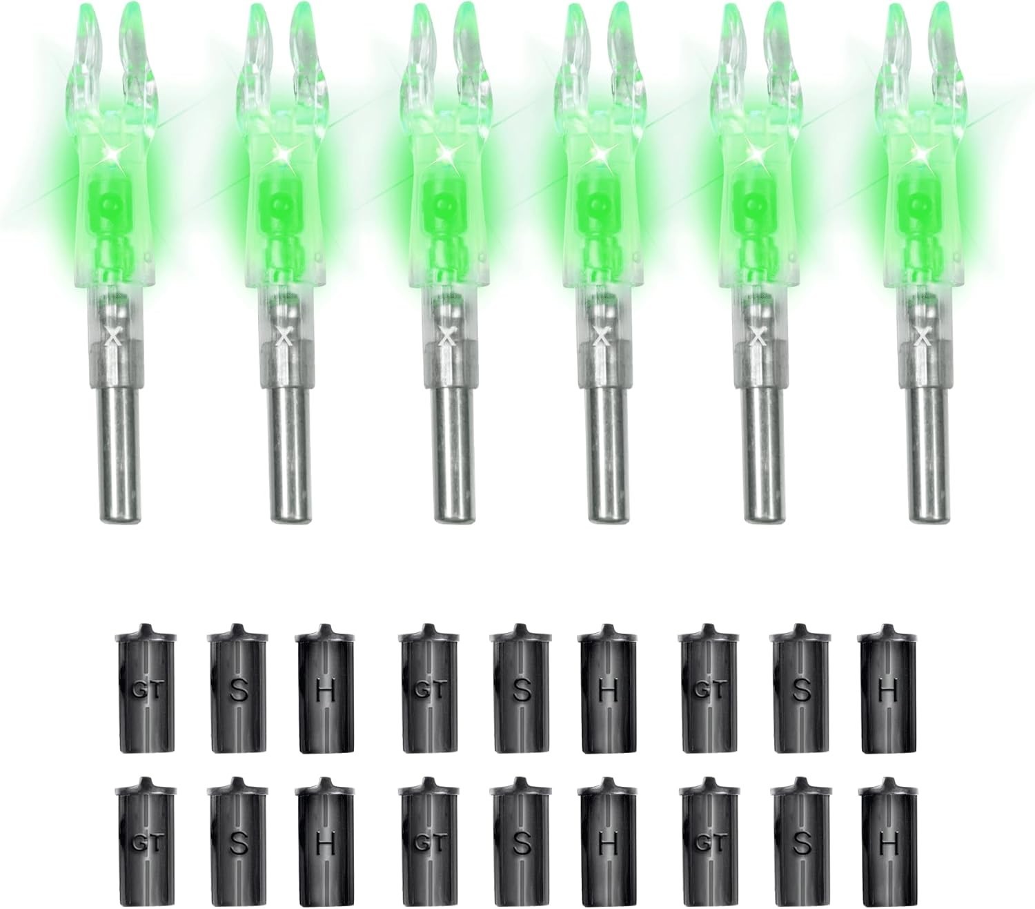 6 Pack X Lighted Nocks for Arrows with .204 .233 .244 .246 inside Diameter with