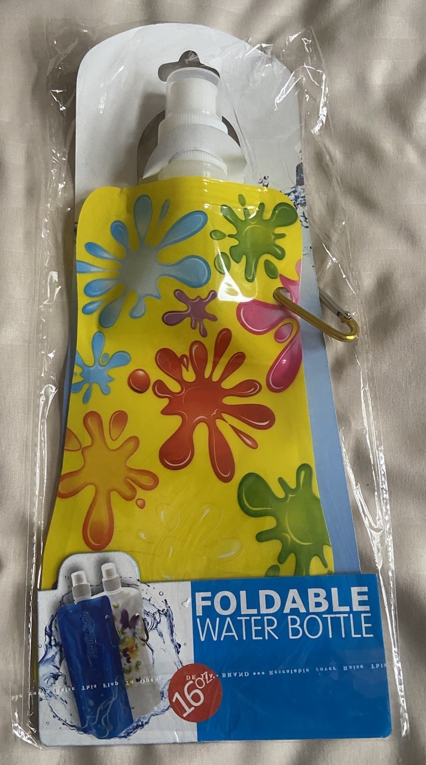 Foldable Reusable Portable Water Bottle - 16 oz. - NEW - Yellow/Multi-color