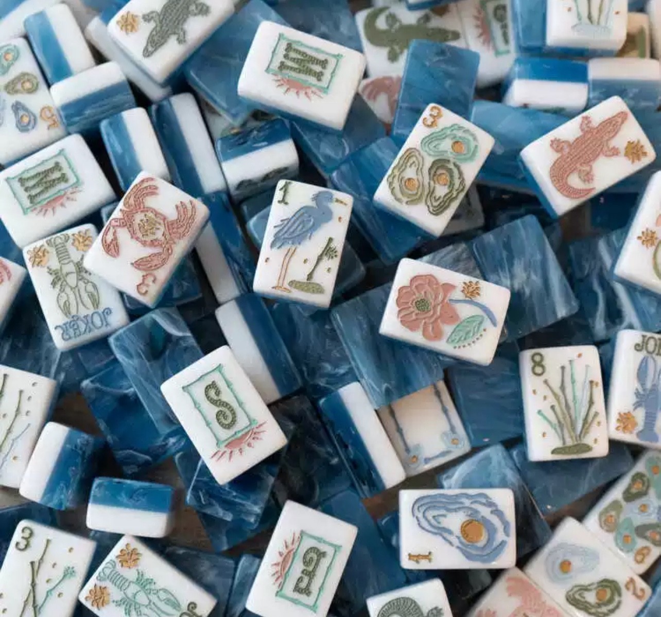 New high-end  Blue Ocean Wave Tone American Mahjong Tiles set  ,160 tiles+ Bag