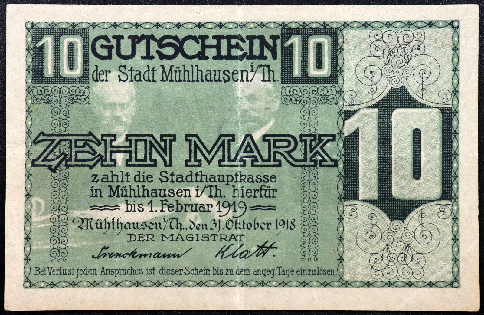 MÜHLHAUSEN 1918 10 Mark Grossnotgeld WWI German Notgeld Banknote