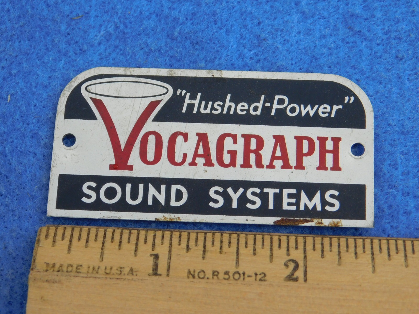 1940s Vocagraph "Hushed-Power" Sound Systems identification plate or tag