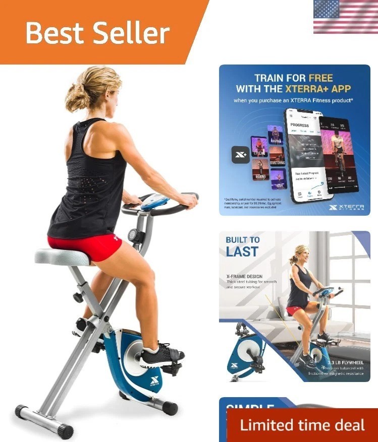 Portable Folding Exercise Bike with Padded Seat and LCD Display, 225 LB Capacity