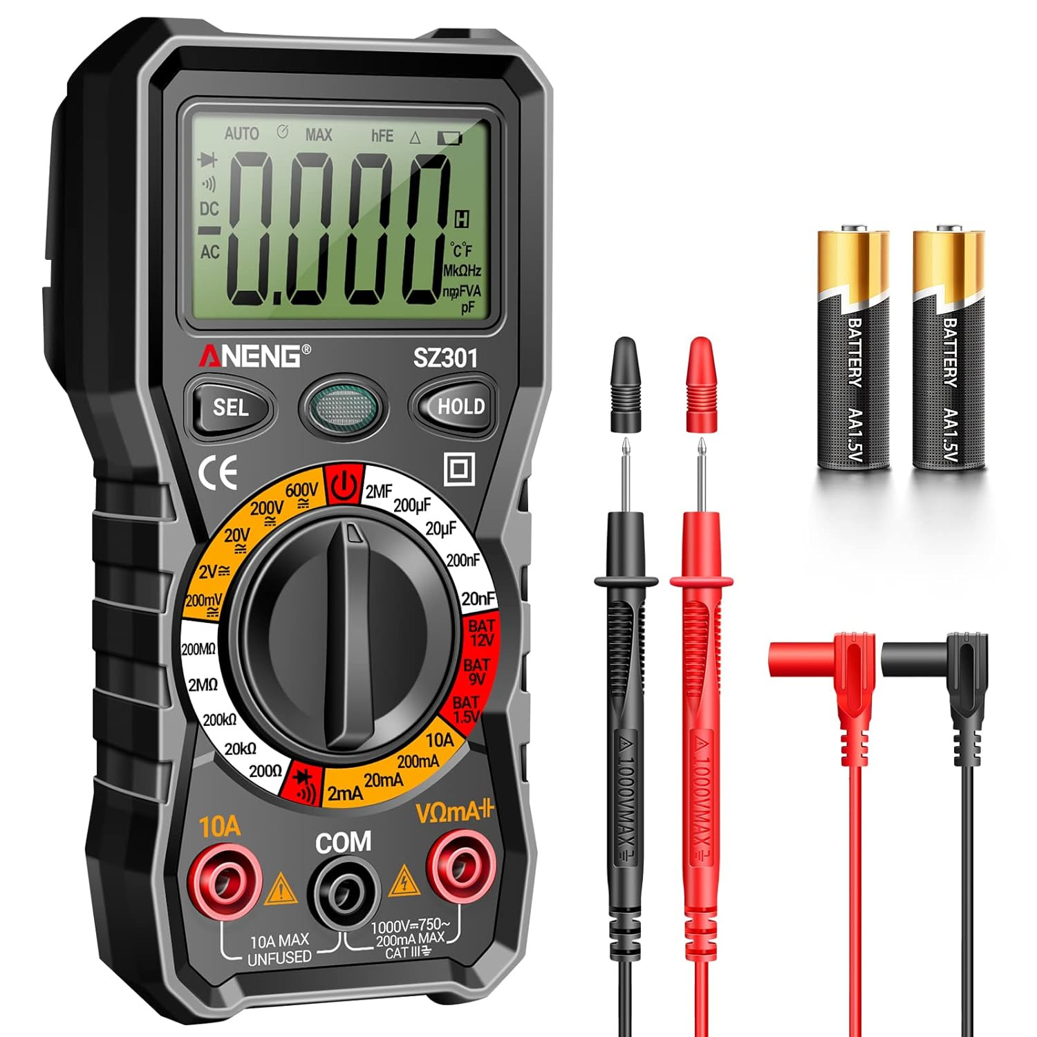 Digital Multimeter with Case,DC AC Voltmeter,Ohm Volt Amp Meter,Measures Voltage