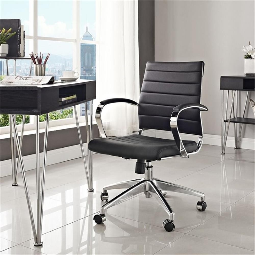 Modway Jive Modern Mid Back Vinyl & Aluminum Office Chair in Black/Chrome