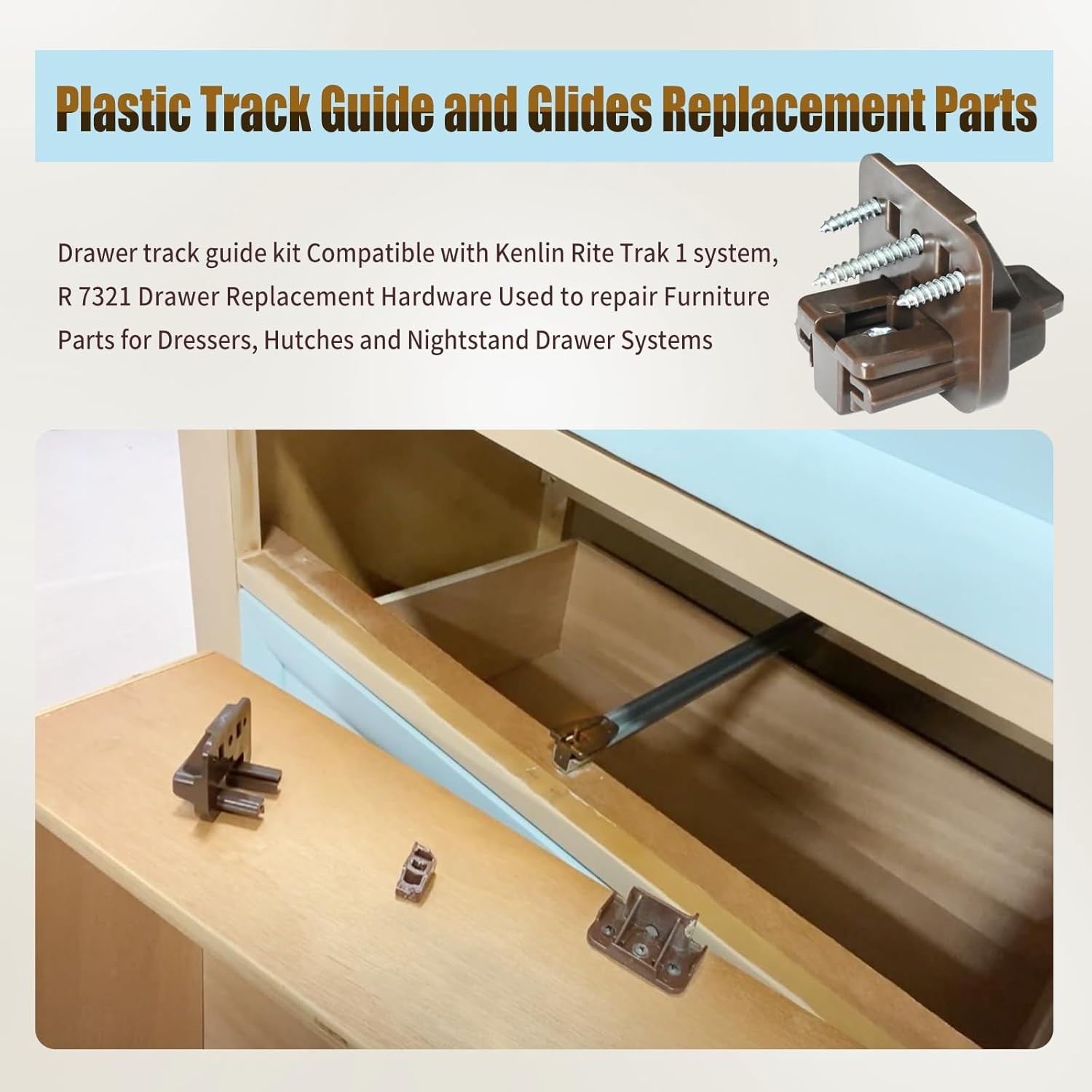 5 Set R-7321 Drawer Track Guide Kit Replacement for Kenlin Rite Trak 1 System