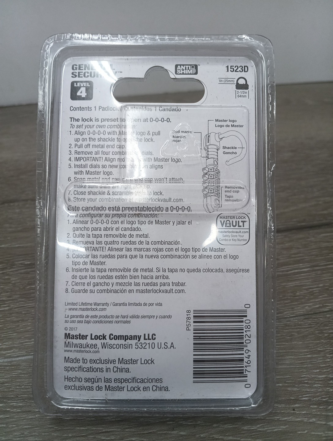 Master Lock 1523D Resettable Combination Padlock Steel. J87