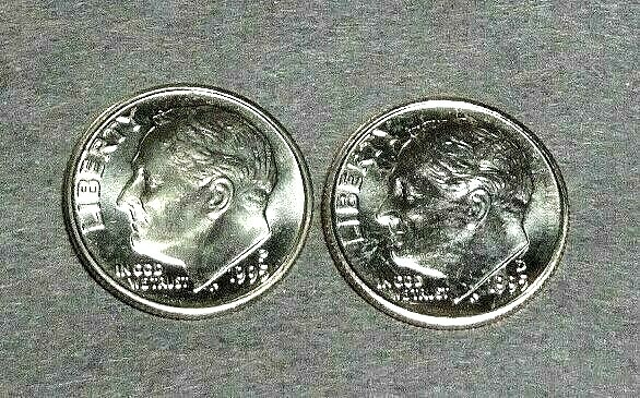 1995-P&D  FRANKLIN D. ROOSEVELT DIME (10c) BU UNCIRCULATED STOCK PHOTO