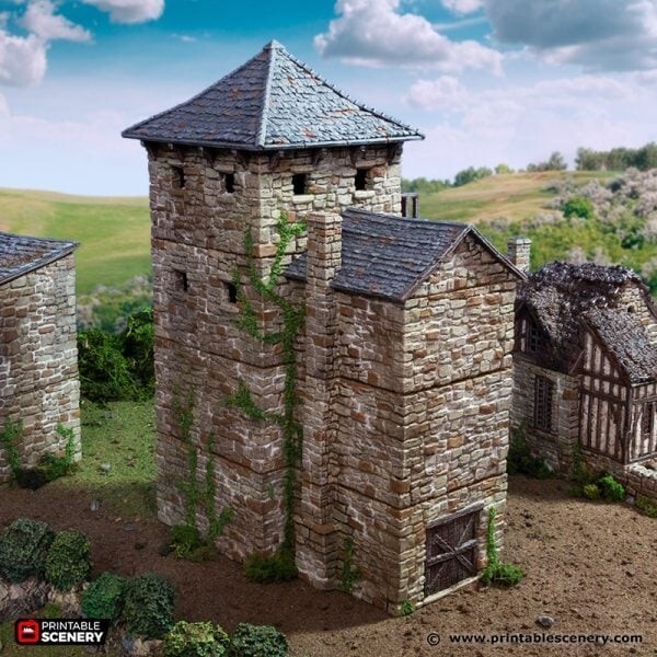 Black Rock Keep Four-Story Tower 3D Printed Tabletop Terrain Games DND (32mm)