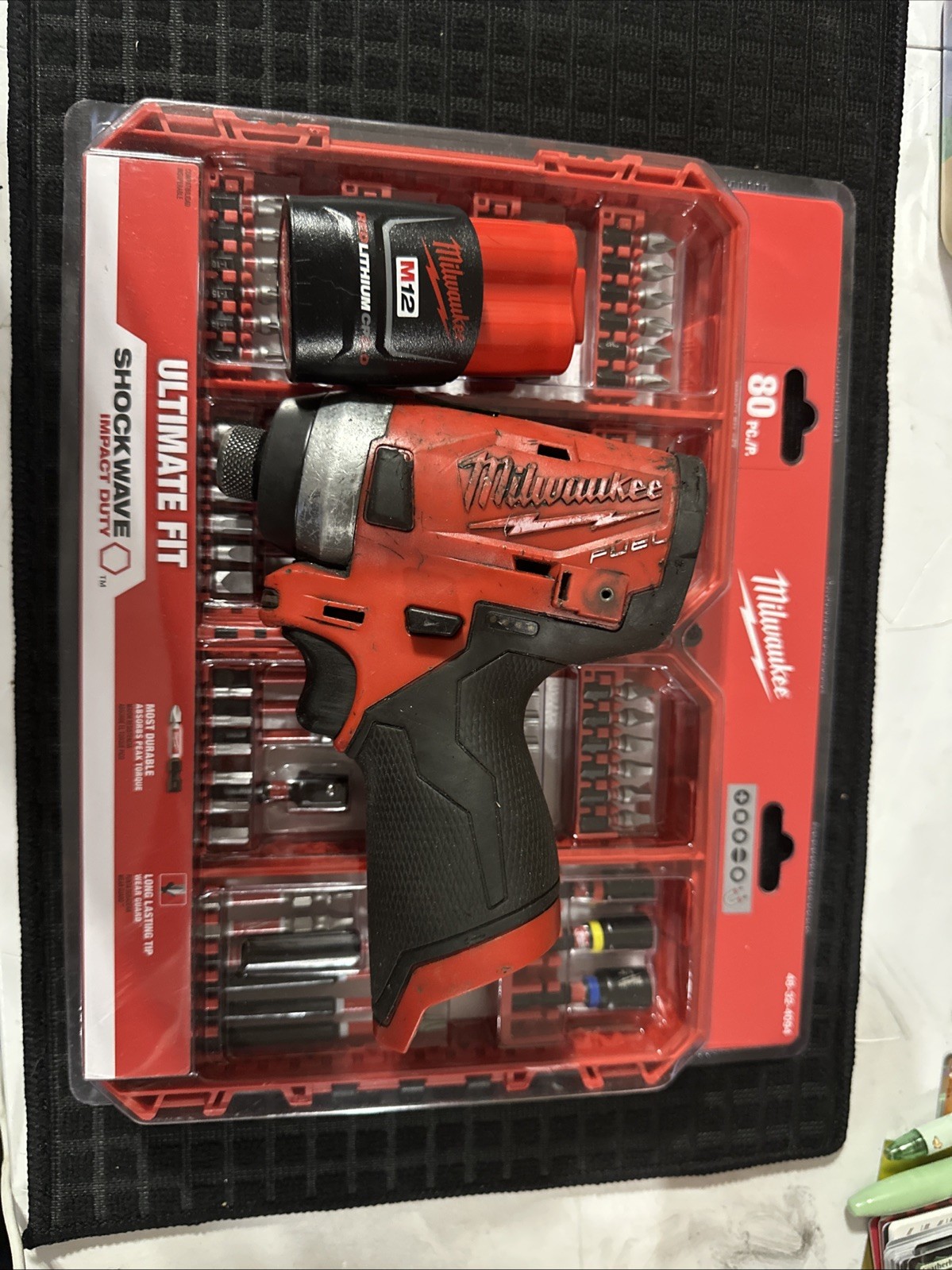Milwaukee Tool Bundle 12volt Impact With New Battery And 80pc Impact Bit Set