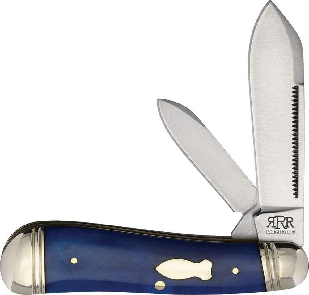 Rough Rider Reserve Hogleg Peanut Blue Pocket Knife D2 Tool Steel Blades - KB02