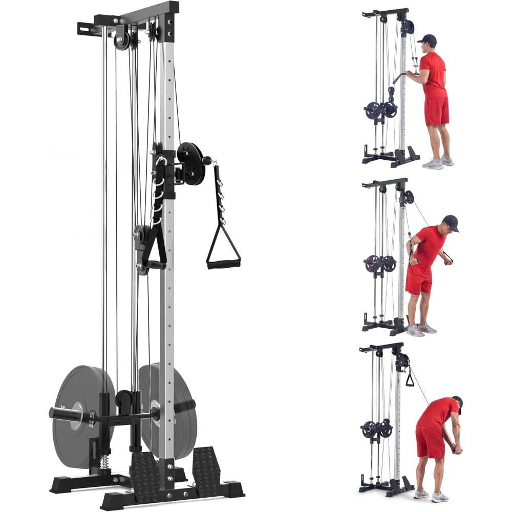 Dual Pulley Cable Machine 20-Position Wall Mount for LAT Pulldown & Row Exercise