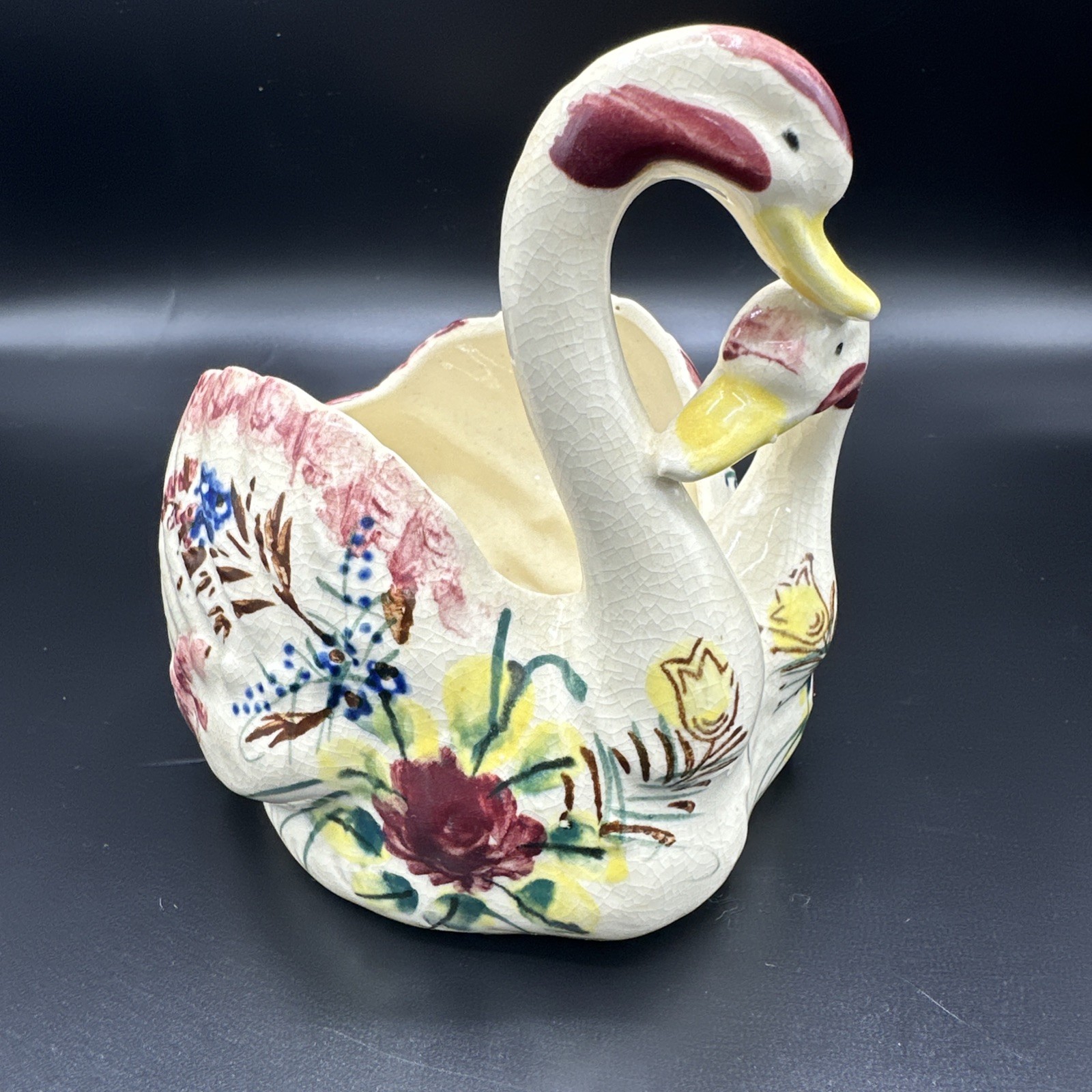 VTG Double Swan 1950’s Ceramic Hand Painted Planter-Japan- Love Birds