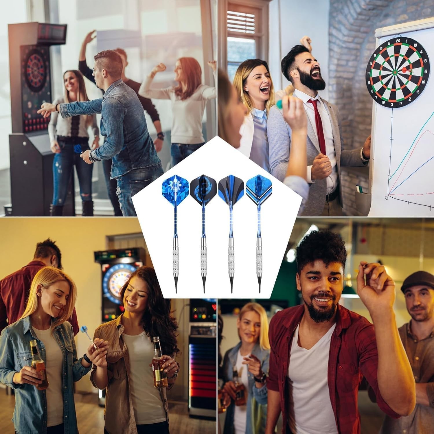 Professional Soft Tip Darts Set - 12 Darts, 16 Flights & 200 Plastic Tips