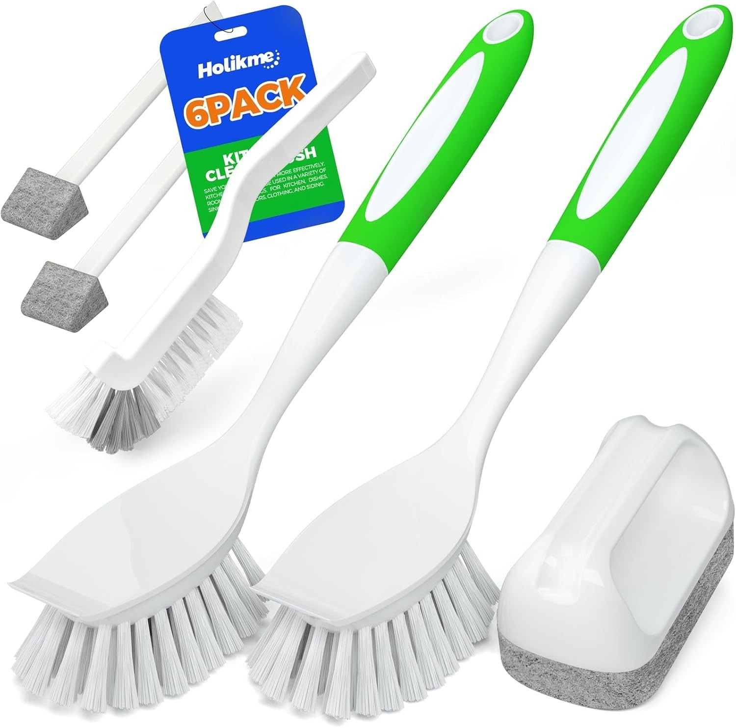 6 Pack Dish Brush with Handle Kitchen Cleaning Brush Set for Pot, Pan, K
