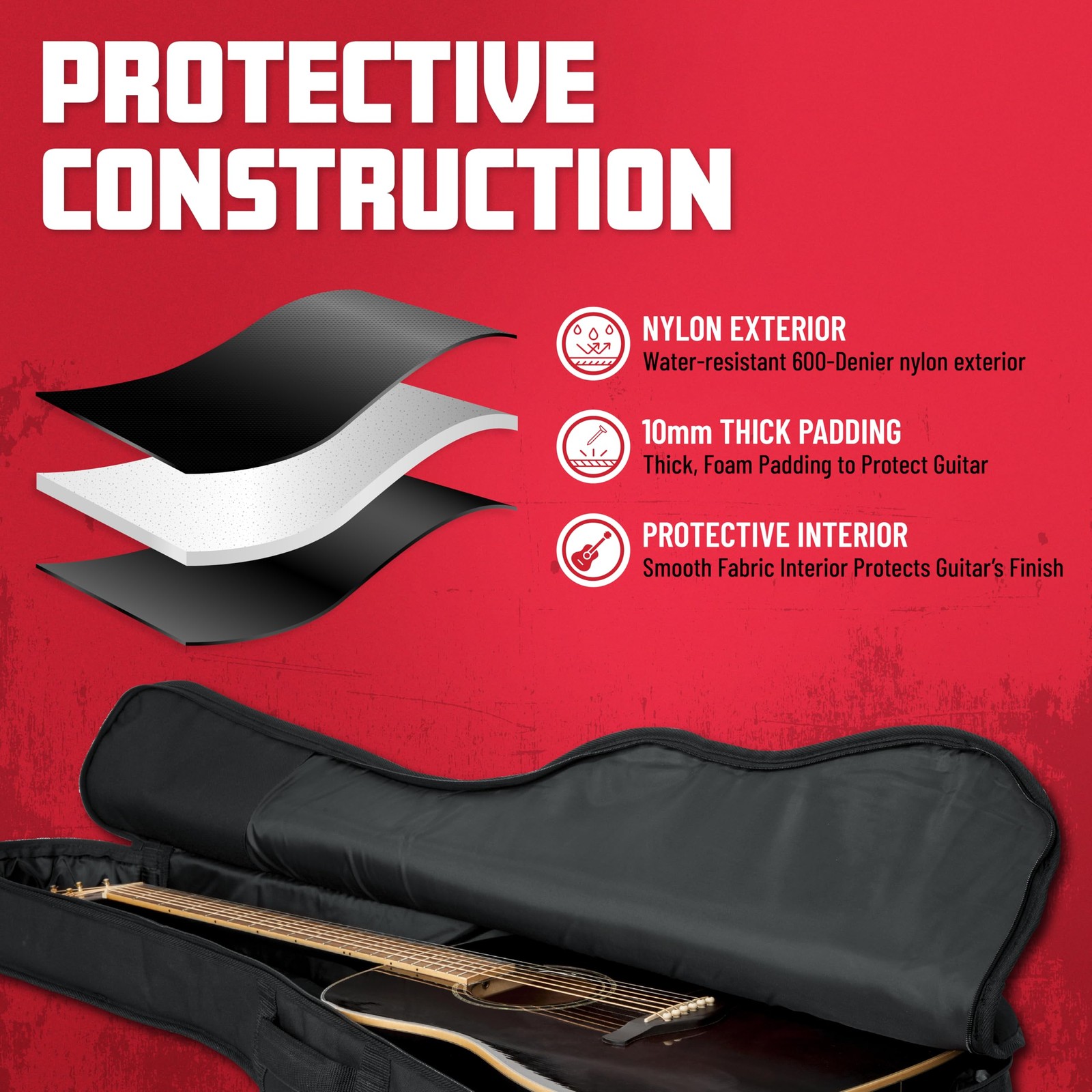 Gator Cases Foam Padded Acoustic Guitar Gig Bag, Fits Dreadnought Style Acoustic