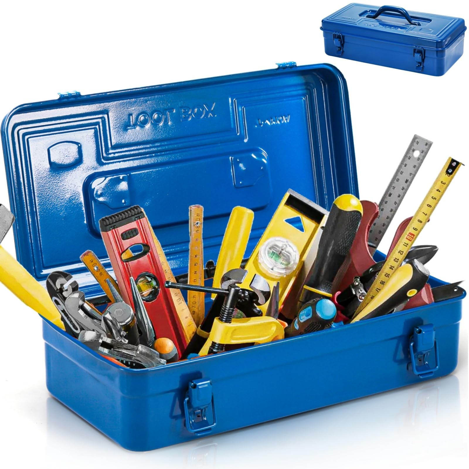 Portable Steel Tool Box, 16 Inch Metal Tool Organizer Box with Double Latch C...
