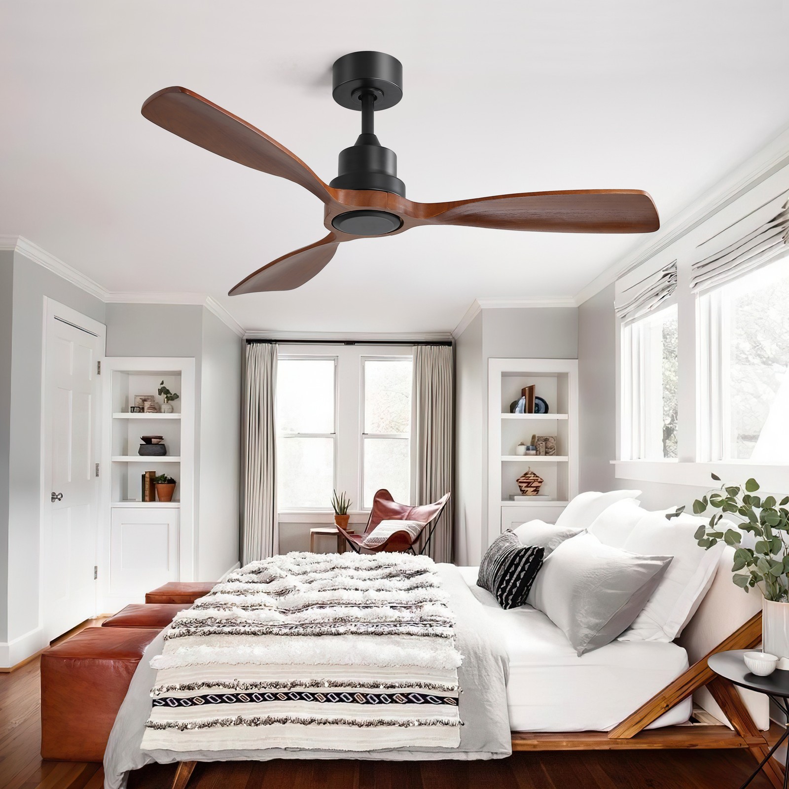 48in.Solid Wood Blade,Ceiling Fan,No Light,Reversible,Remote,Adjustable 6 Speed.