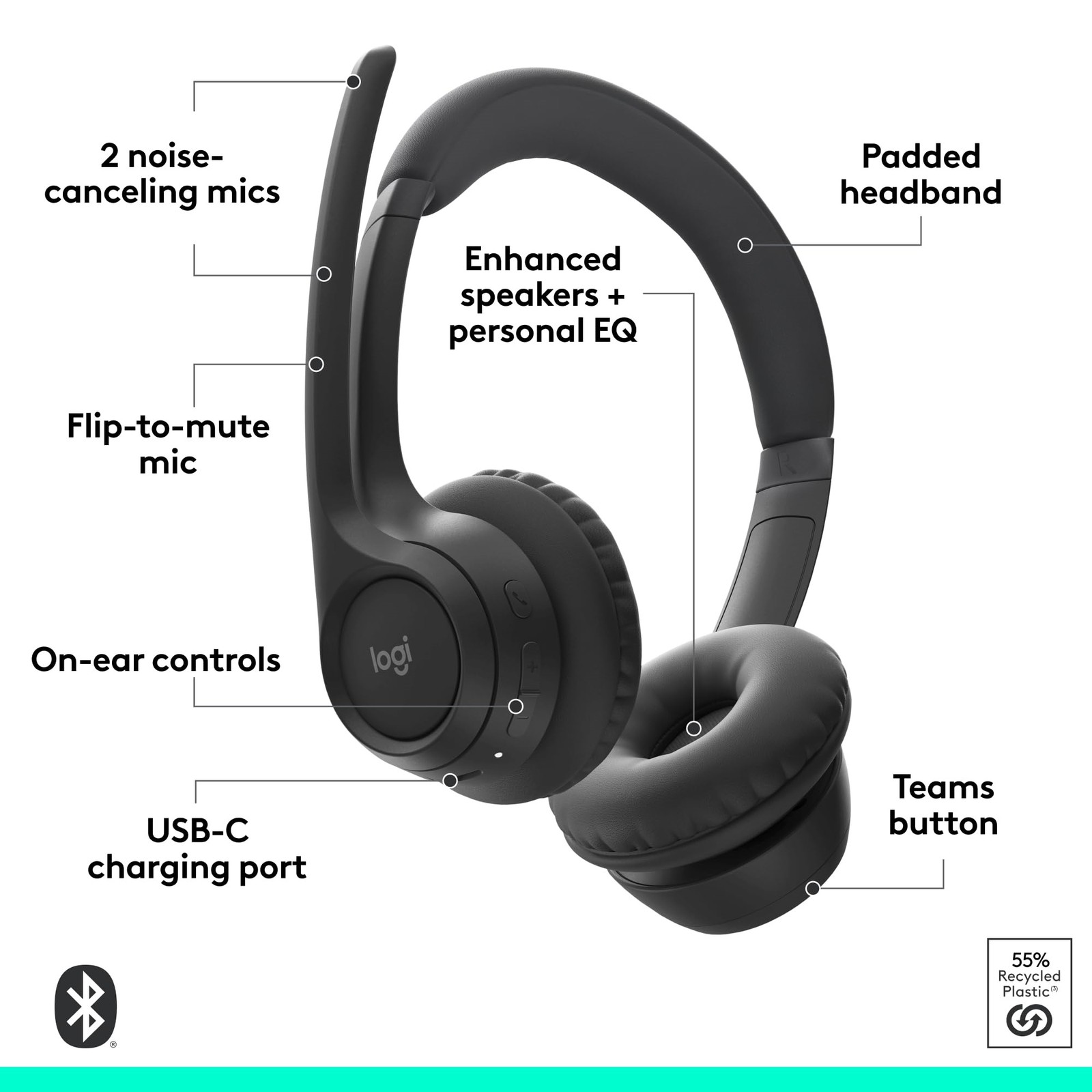 Logitech Zone 305 Wireless Bluetooth Headset With Microphone Black 981-001457