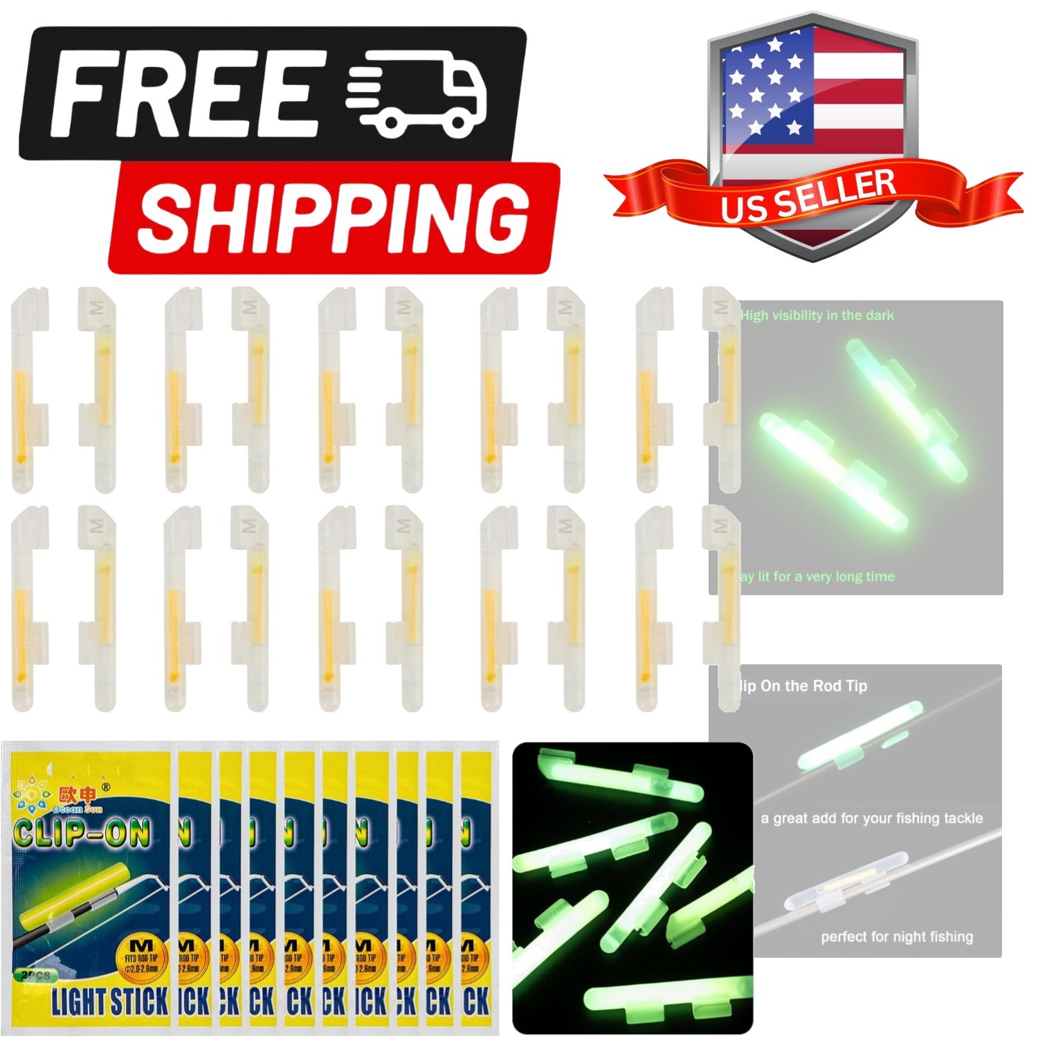 Clip-On Fishing Glow Sticks for Pole, Fishing Rod Tip Light Fishing Pole Ligh...