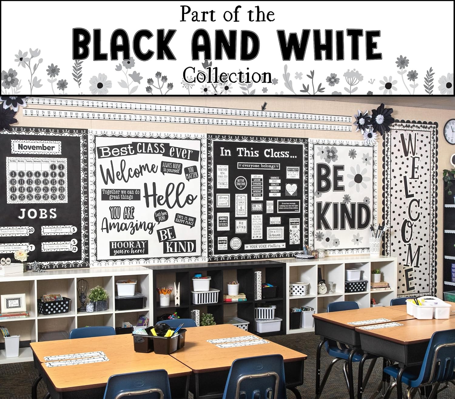 Teacher Created Resources Black/White Squiggles Border Trim - 50ft