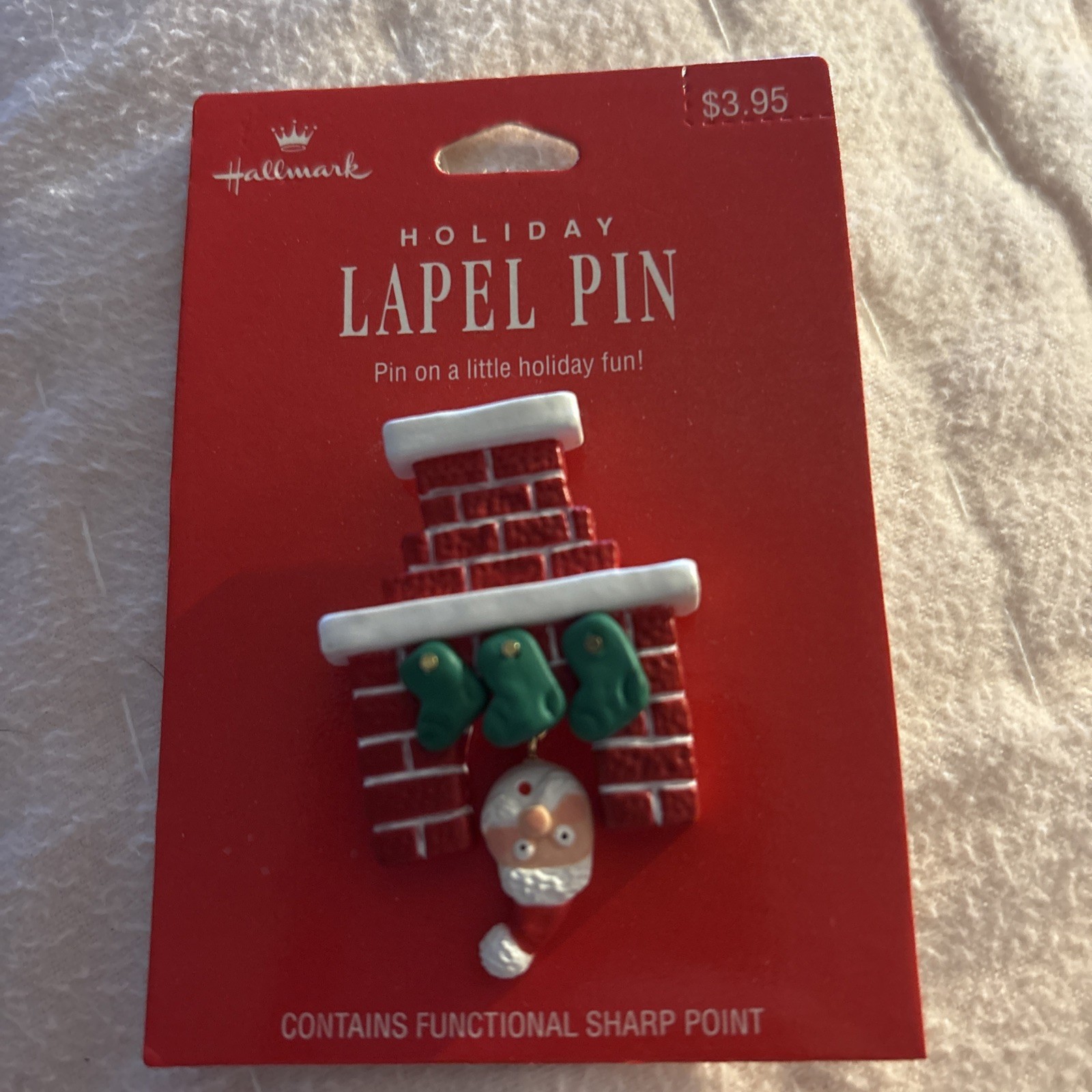 Vintage Santa Coming Down The Chimney Brooch (Hallmark Pin)