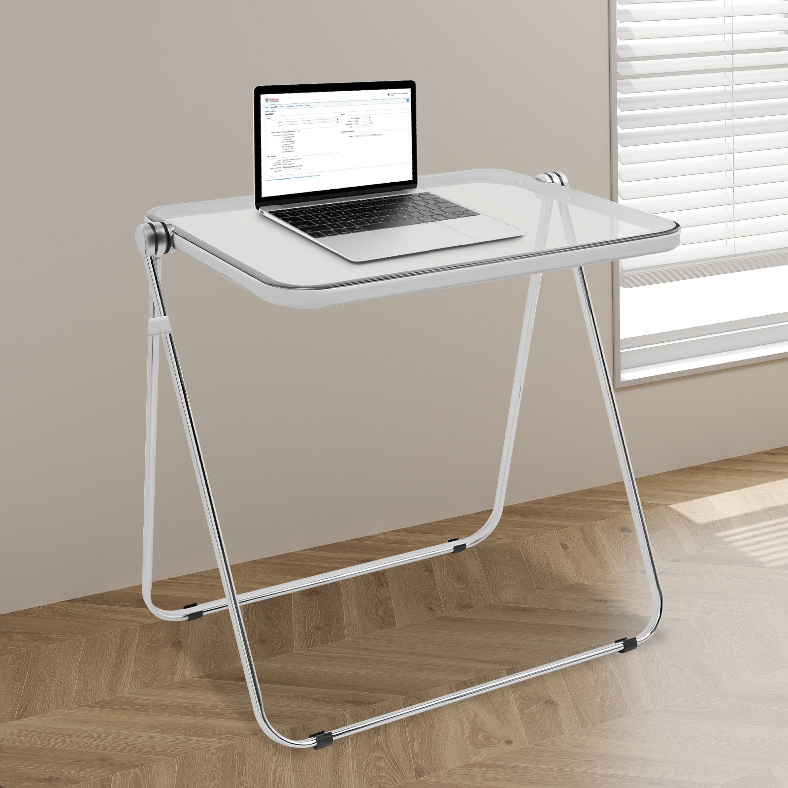 Silver& Clear Foldable Side Table Tiny Computer Desk for Home Office Indoor
