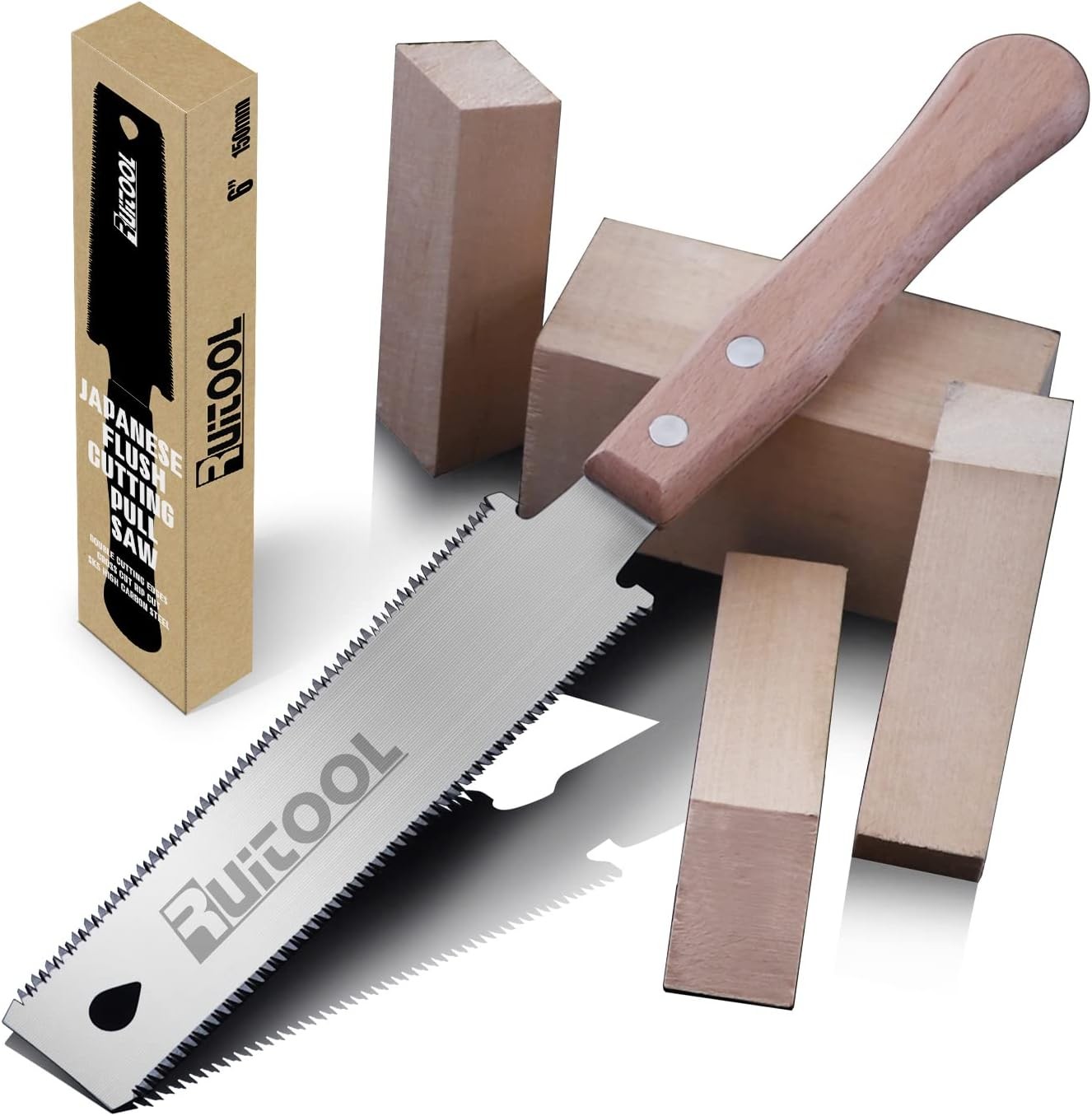 RUITOOL Japanese Hand Saw 6 Inch Double Edge Sided Pull Small, Brown, Silver