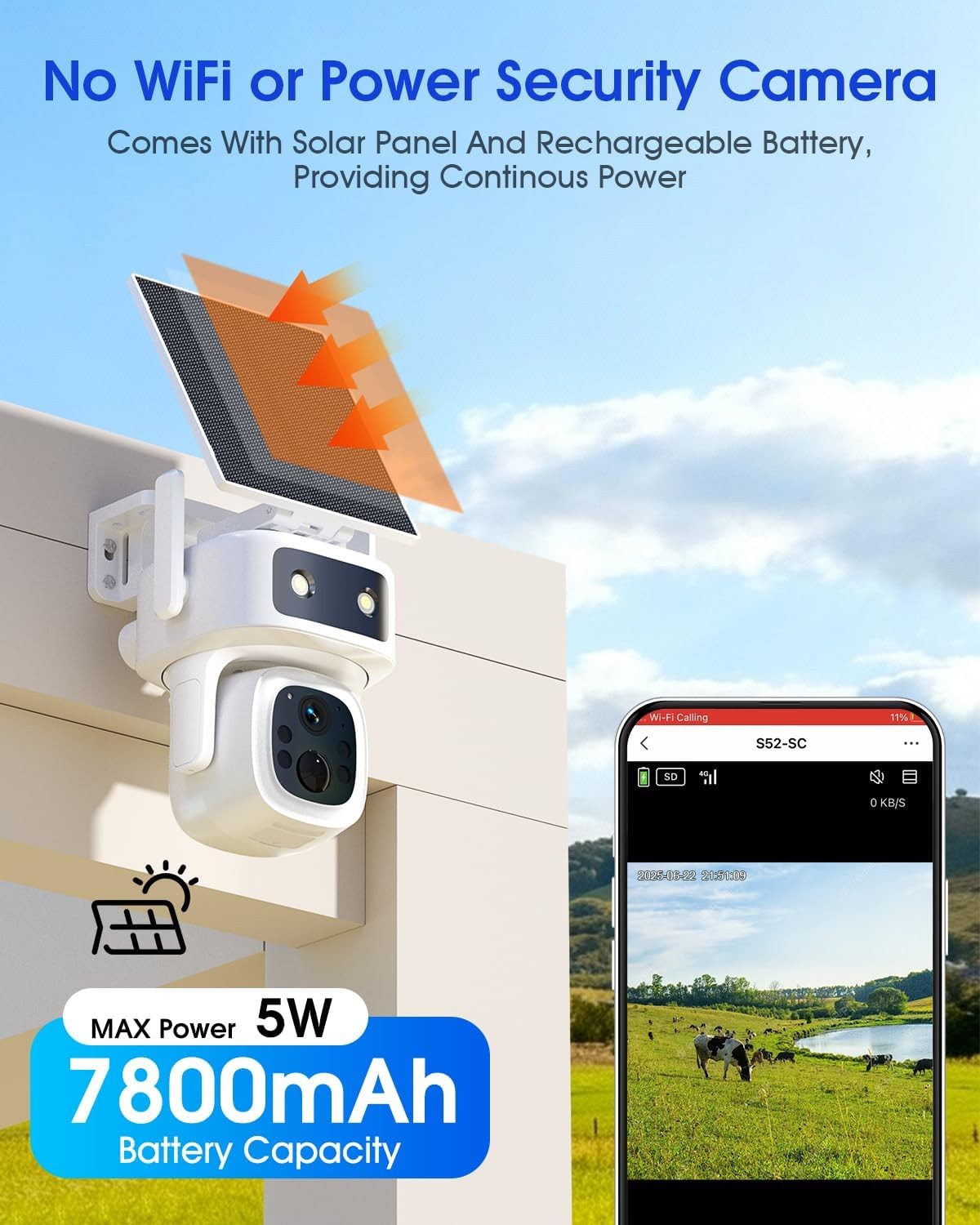 4G LTE CCTV Security Camera Outdoor Solar Battery Wireless 365 Days Free Data