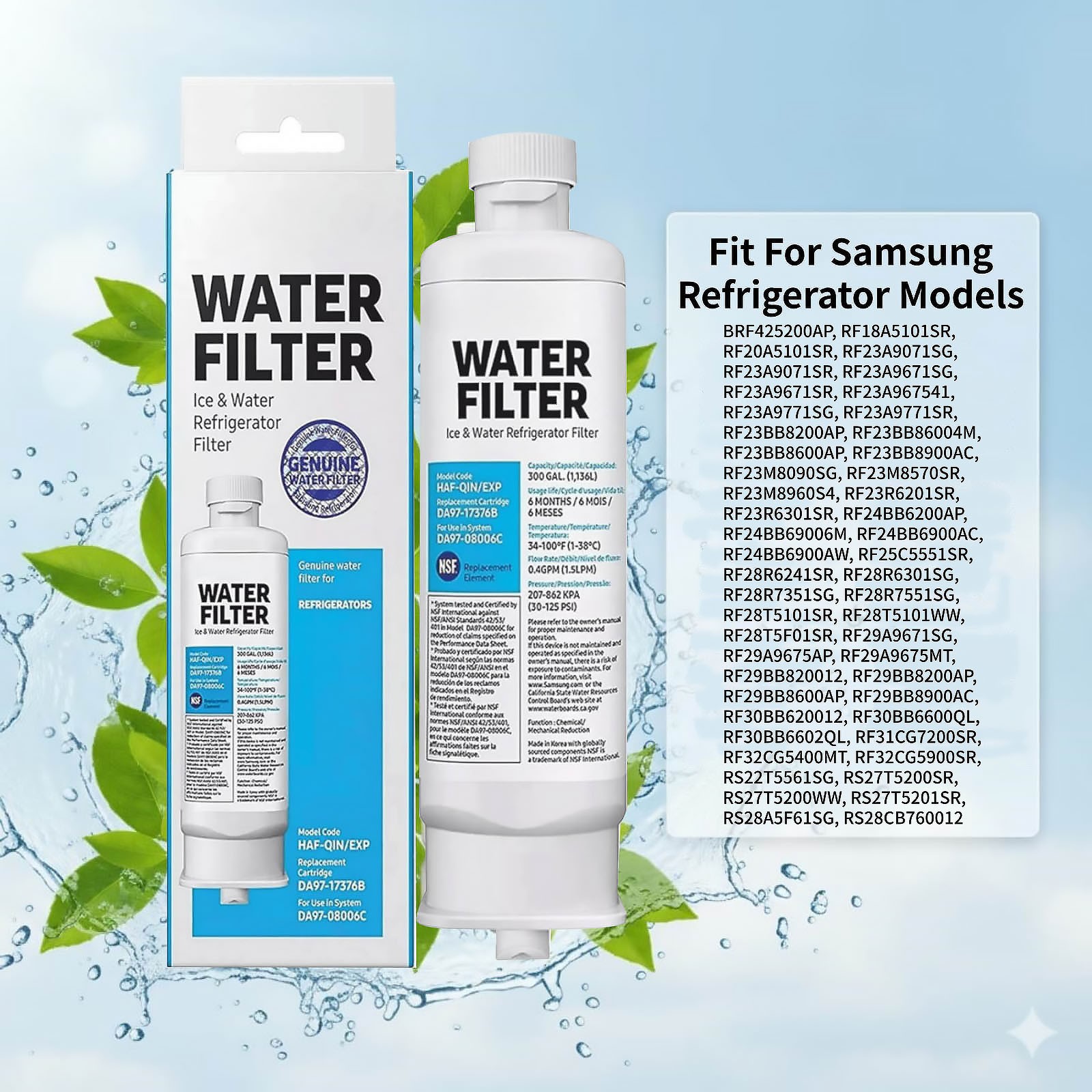 Water Filter DA97-17376B 2 Pack Replacement For Samsung Refrigerator Unit