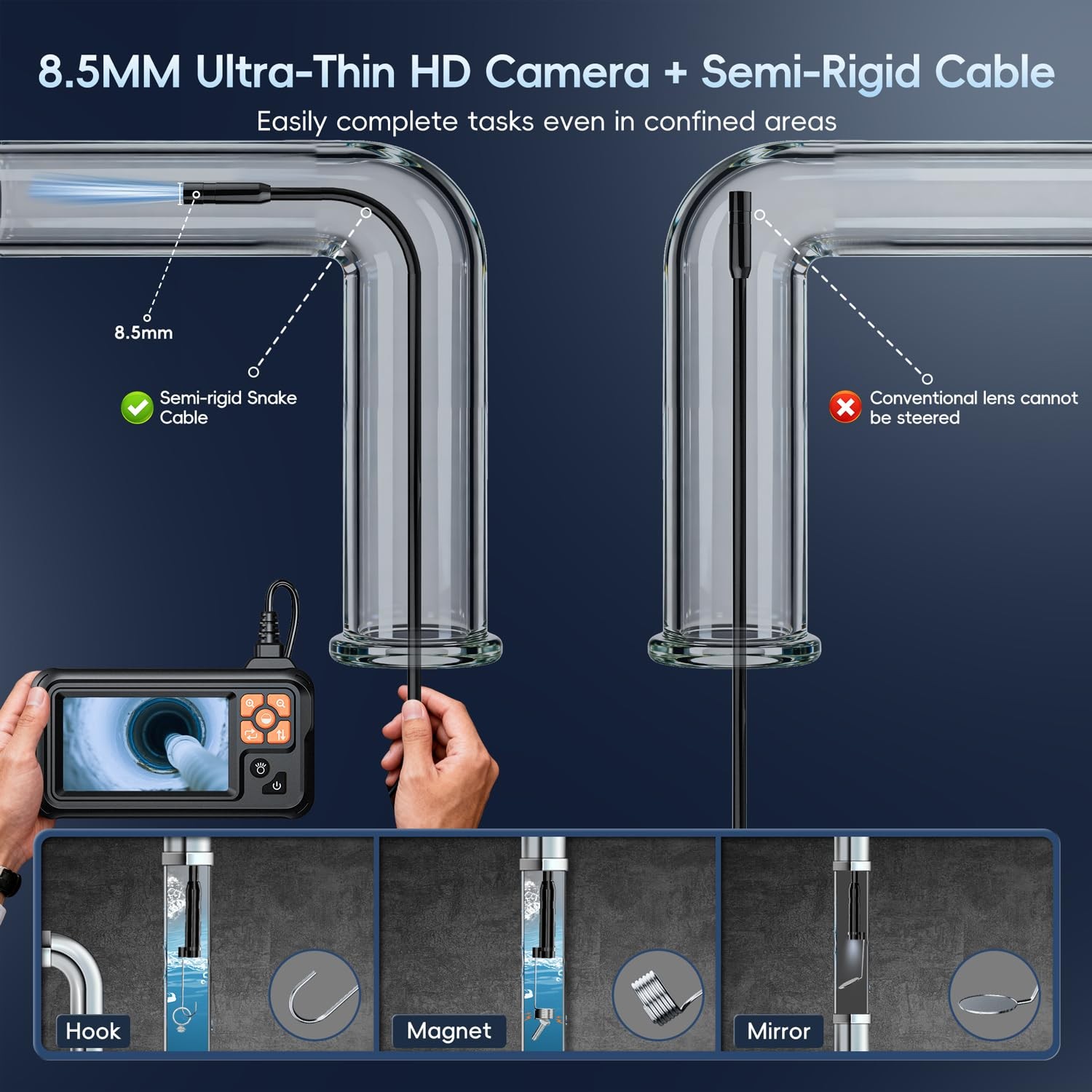 SKYBASIC Industrial Endoscope Borescope Camera with Light, 4.3'' HD 65.6FT