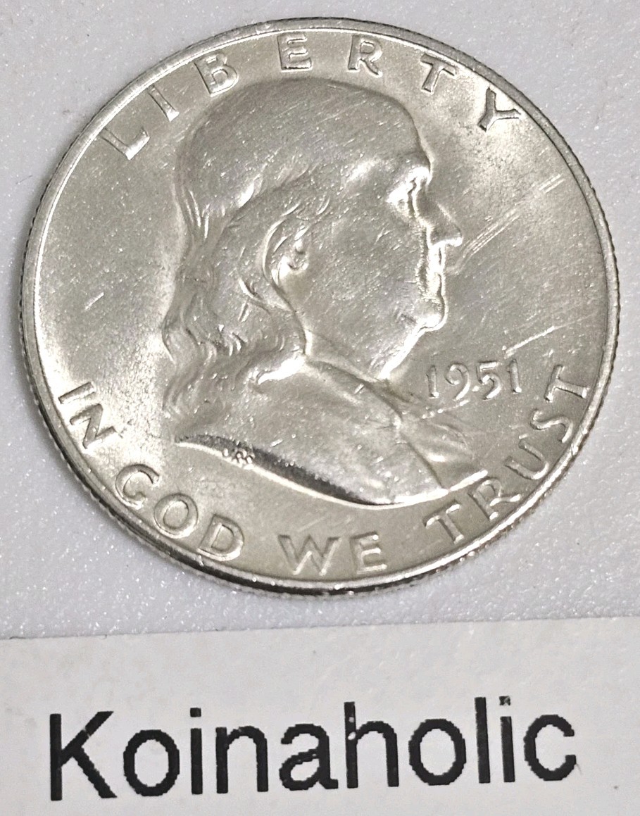1951 S Franklin Half Dollar AU+ Full Bell Line, Lustrous, Pulled From Storage