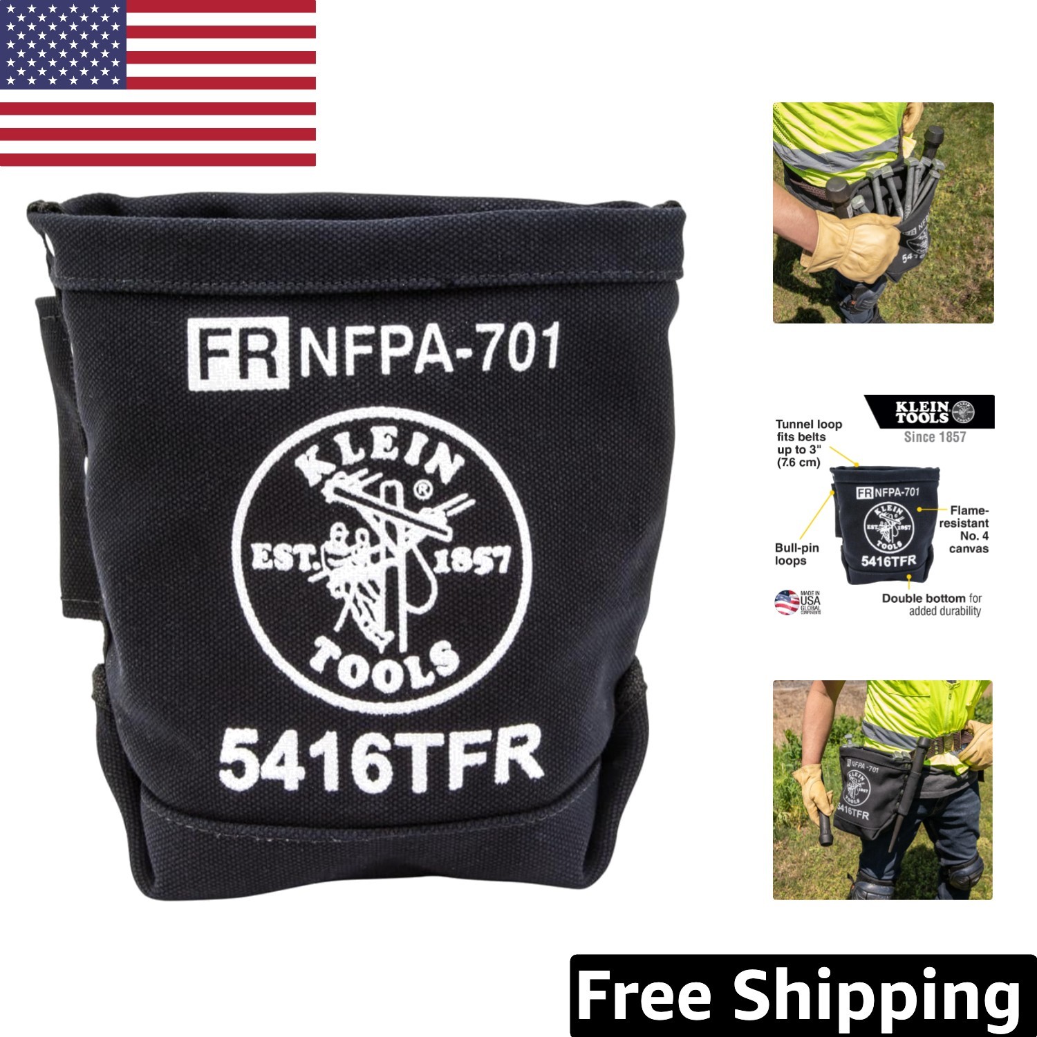 Flame-Resistant Tool Bag with Durable Double Reinforced Bottom, 11x9.6x2.1-Inch