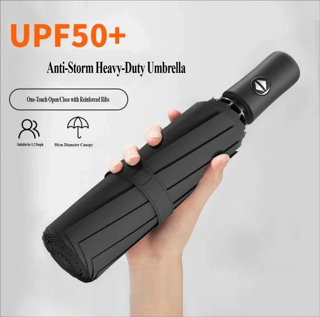 Windproof Auto Travel Umbrella Compact Folding UV Protection for Rain and Sun